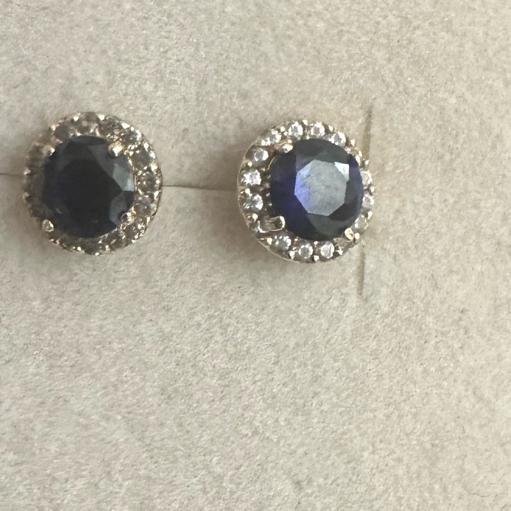 10K sapphire diamond  Earrings - Picture 5 of 11
